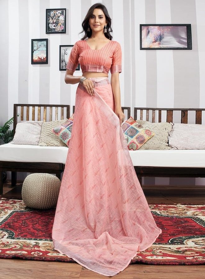 سيريل ساري نسائي من سيريل، مصنوع من القطن، مطبوع عليه خطوط زاري، جاهز للارتداء في دقيقة واحدة، مع قطعة بلوزة غير مخيطة. - Image 5